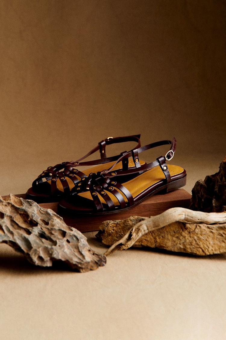 Bianca Metallic Studded Sandals Earth