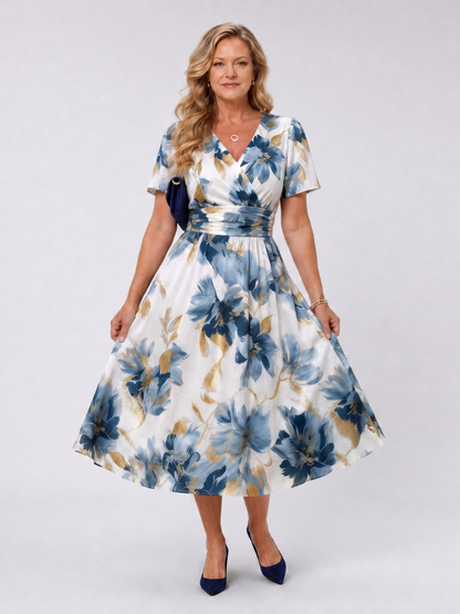 Evans | Floral Print Short Sleeve Wrap Midi Dress