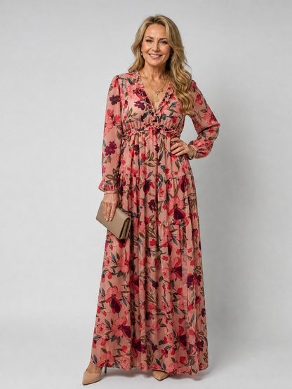 Camelo | Floral Print Long Sleeve Tiered Maxi Dress
