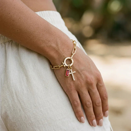 Annabella Birthstone Cross Bracelet
