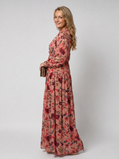 Camelo | Floral Print Long Sleeve Tiered Maxi Dress