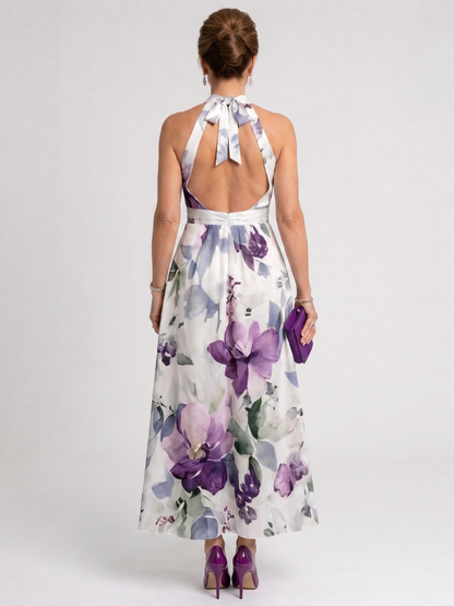Omego | Soft Bloom Halter Neck Flowing Midi Dress