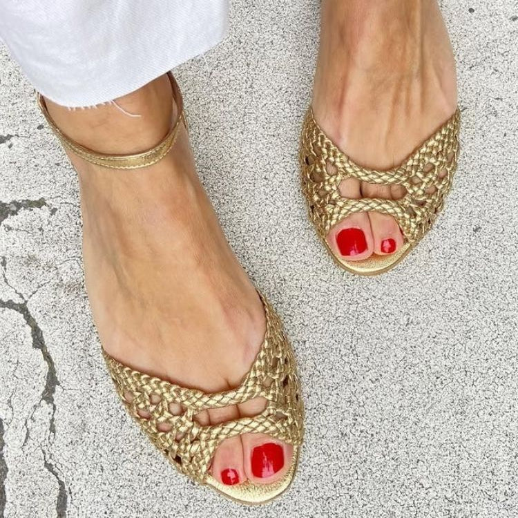 Isadora Woven Golden Sandals Comfort