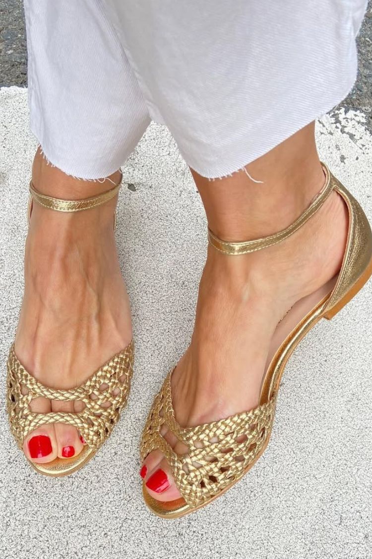 Isadora Woven Golden Sandals Comfort