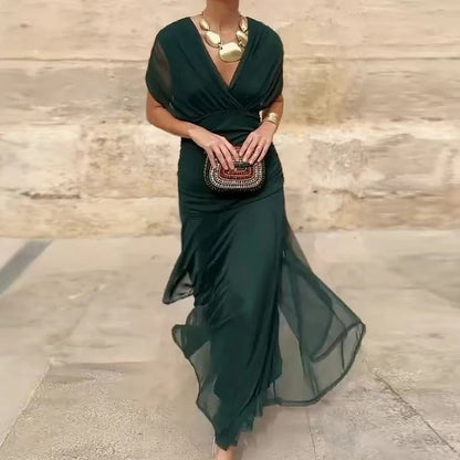 Madison | Chiffon Off-Shoulder Midi Dress Ruched Twist Front