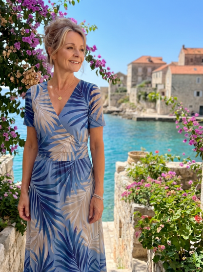 Marion | Floral Print Short Sleeve V Neck Midi Dress