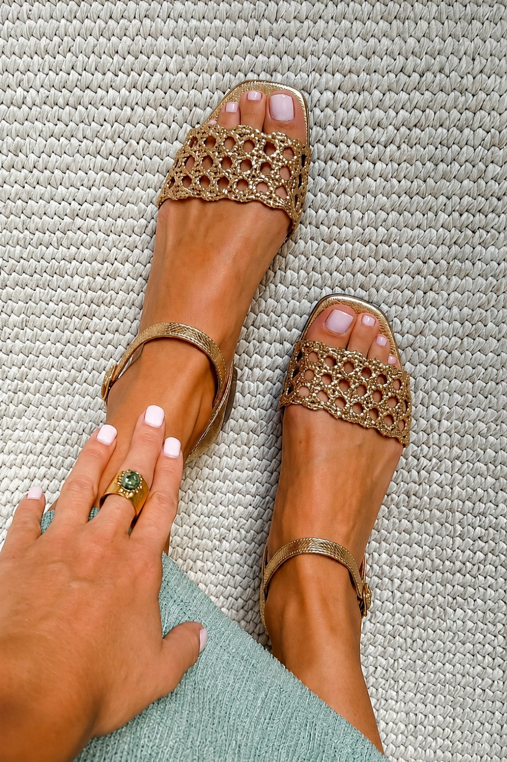 Gold Flat Sandals Aurora Comfort