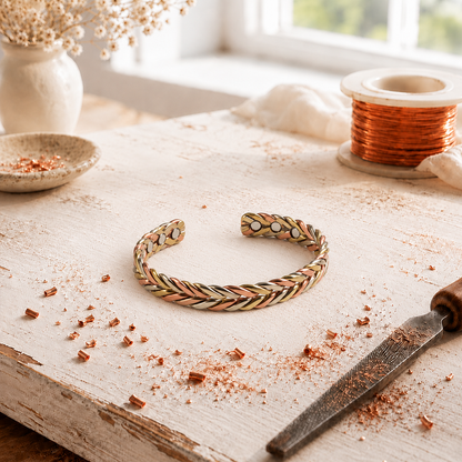Alorin Tri-Tone Braided Magnetic Copper Cuff Bracelet