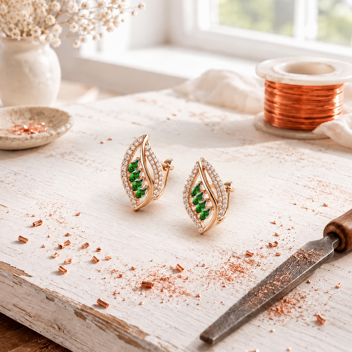Emerald Leaf Earrings