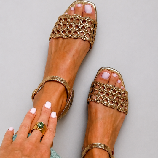 Gold Flat Sandals Aurora Comfort