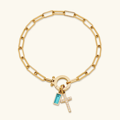 Annabella Birthstone Cross Bracelet