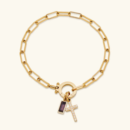 Annabella Birthstone Cross Bracelet