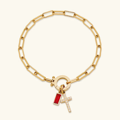Annabella Birthstone Cross Bracelet