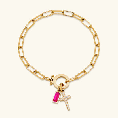 Annabella Birthstone Cross Bracelet