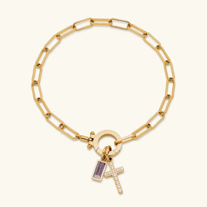 Annabella Birthstone Cross Bracelet