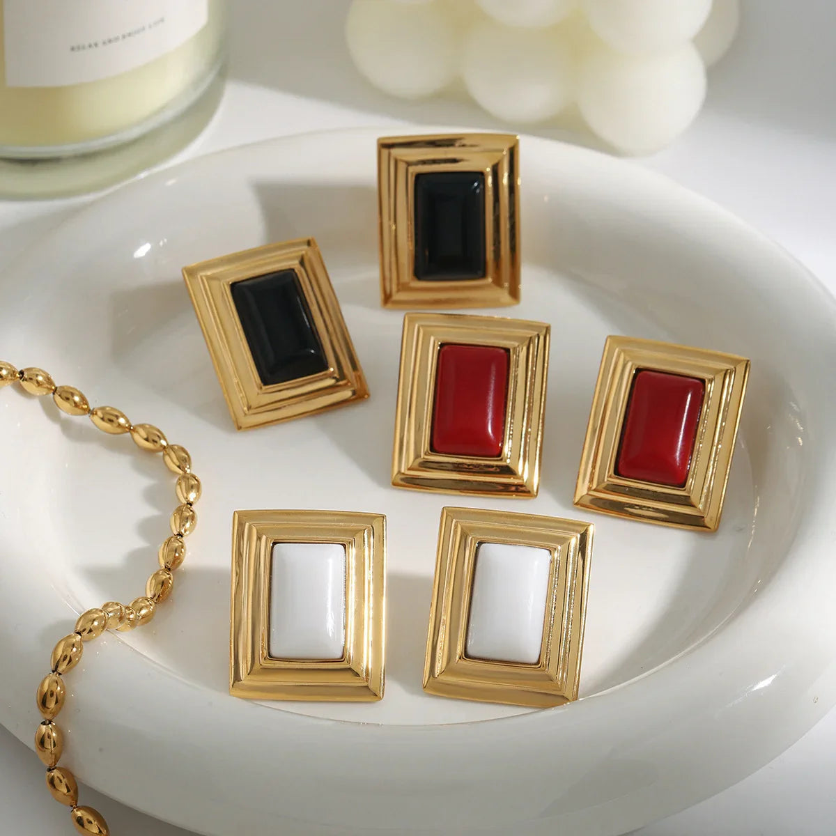 Sybil Gold Enamel Earrings