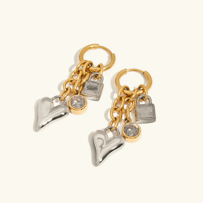 Sarah Heart & Lock Gold Earrings