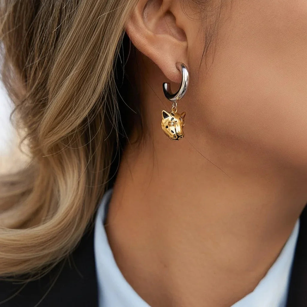 Indra Two Tone Leopard Earrings