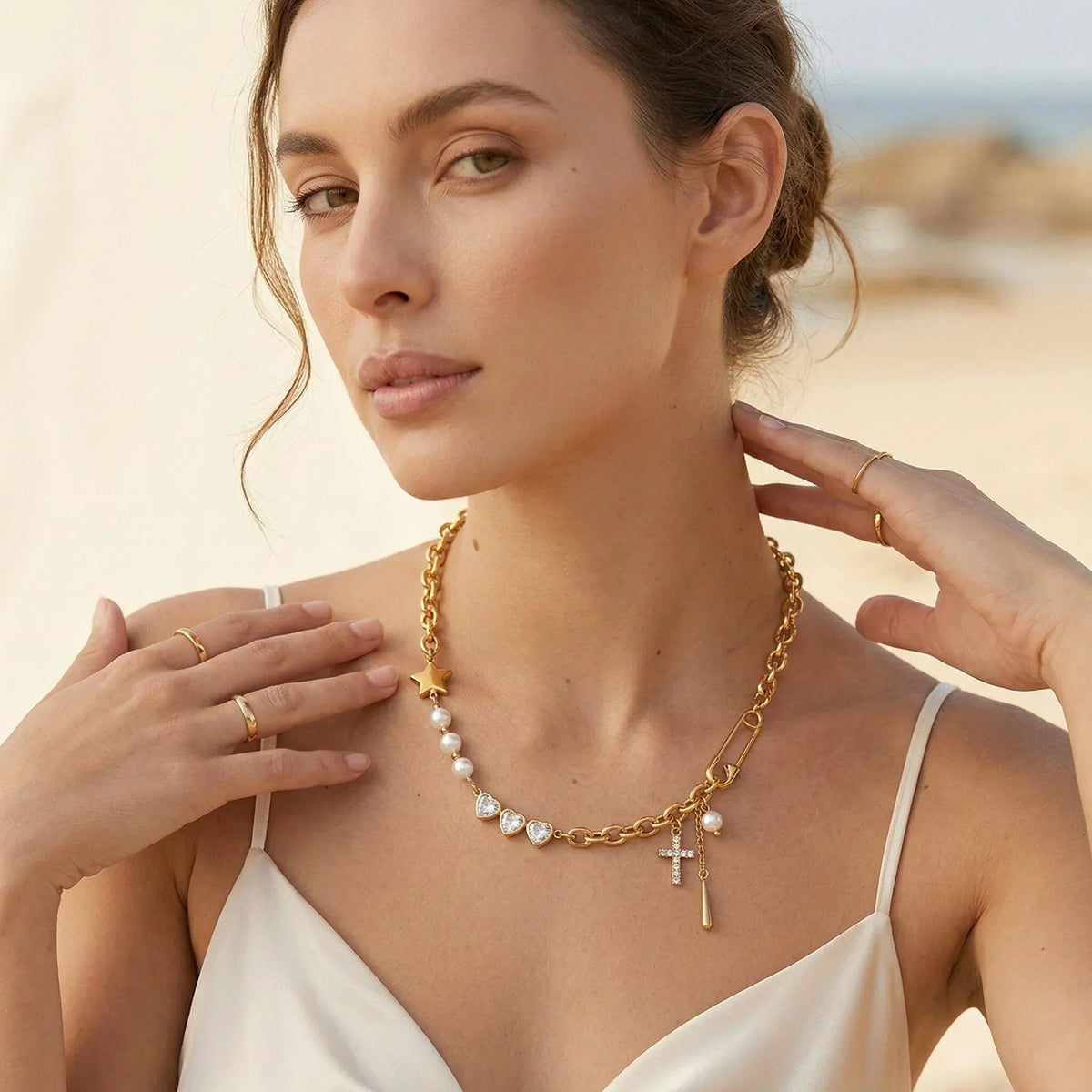 Zeraphine Diamond Pearl Gold Necklace