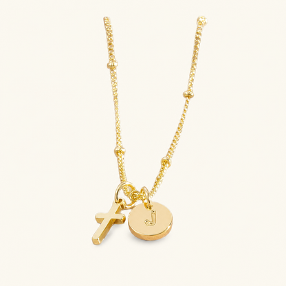 Selah Cross Initial Gold Necklace