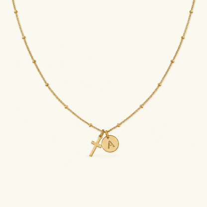 Selah Cross Initial Gold Necklace