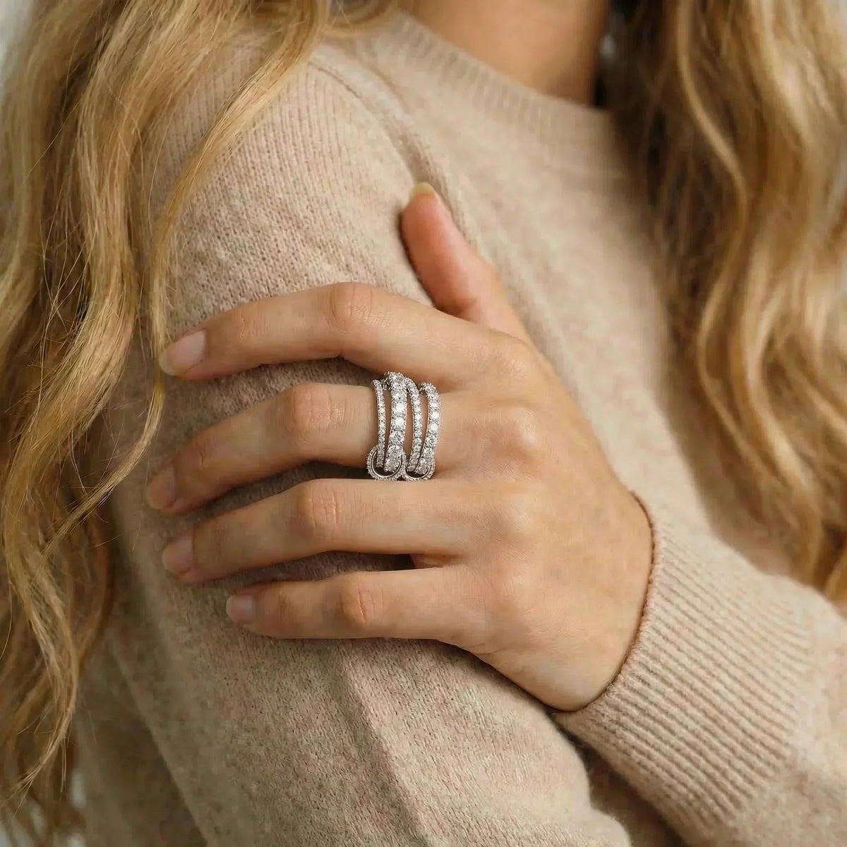 Hallie Stacked Diamond Silver Ring