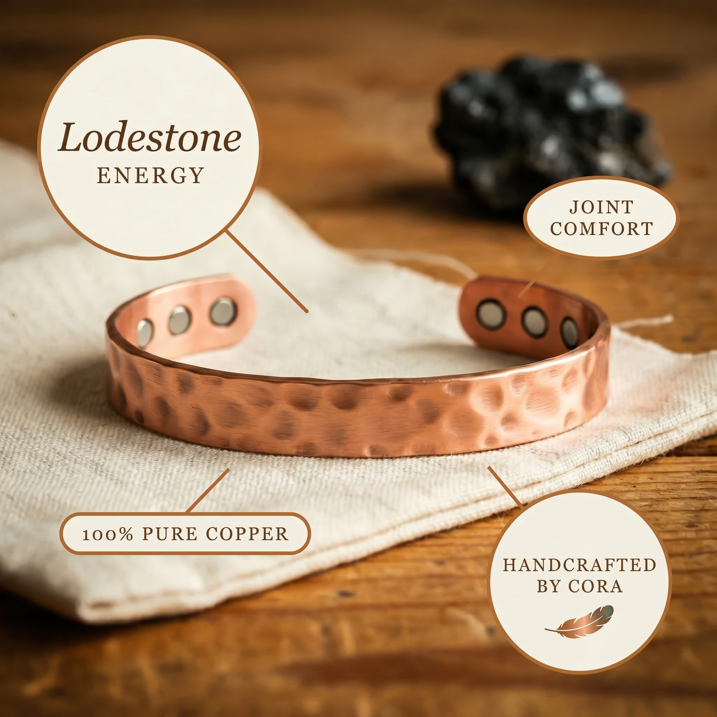 Cora's Lodestone Copper Bracelet