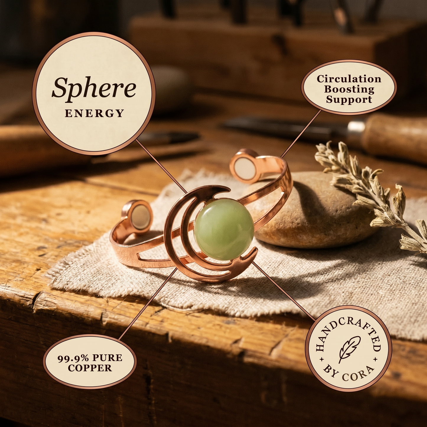 Cora's Sphere Green Copper Bracelet
