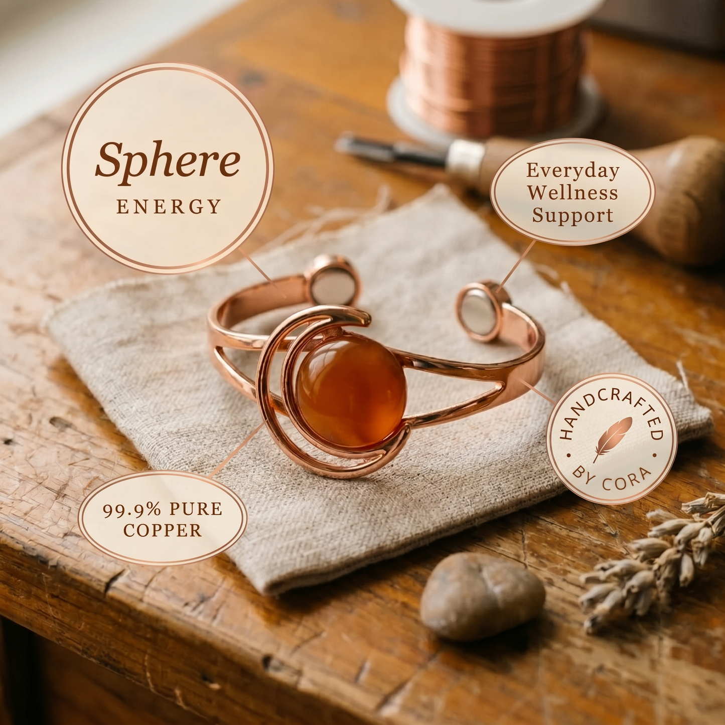 Cora's Sphere Orange Copper Bracelet
