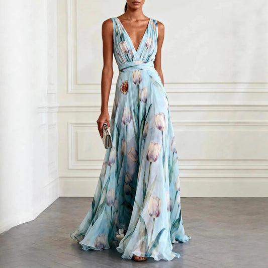Harper | Maxi Wrap Dress Deep V-Neck Chiffon Sleeveless Floor Length