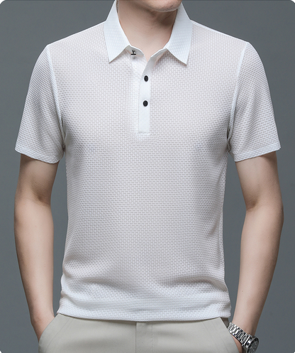 Benjamin | Men's Textured Short Sleeve Button Polo Shirt