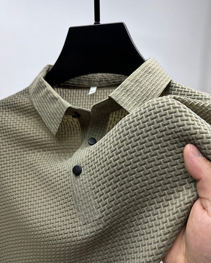 Benjamin | Men's Textured Short Sleeve Button Polo Shirt