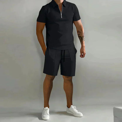 Lucas | Men's Zip Polo Shirt Shorts Casual Set