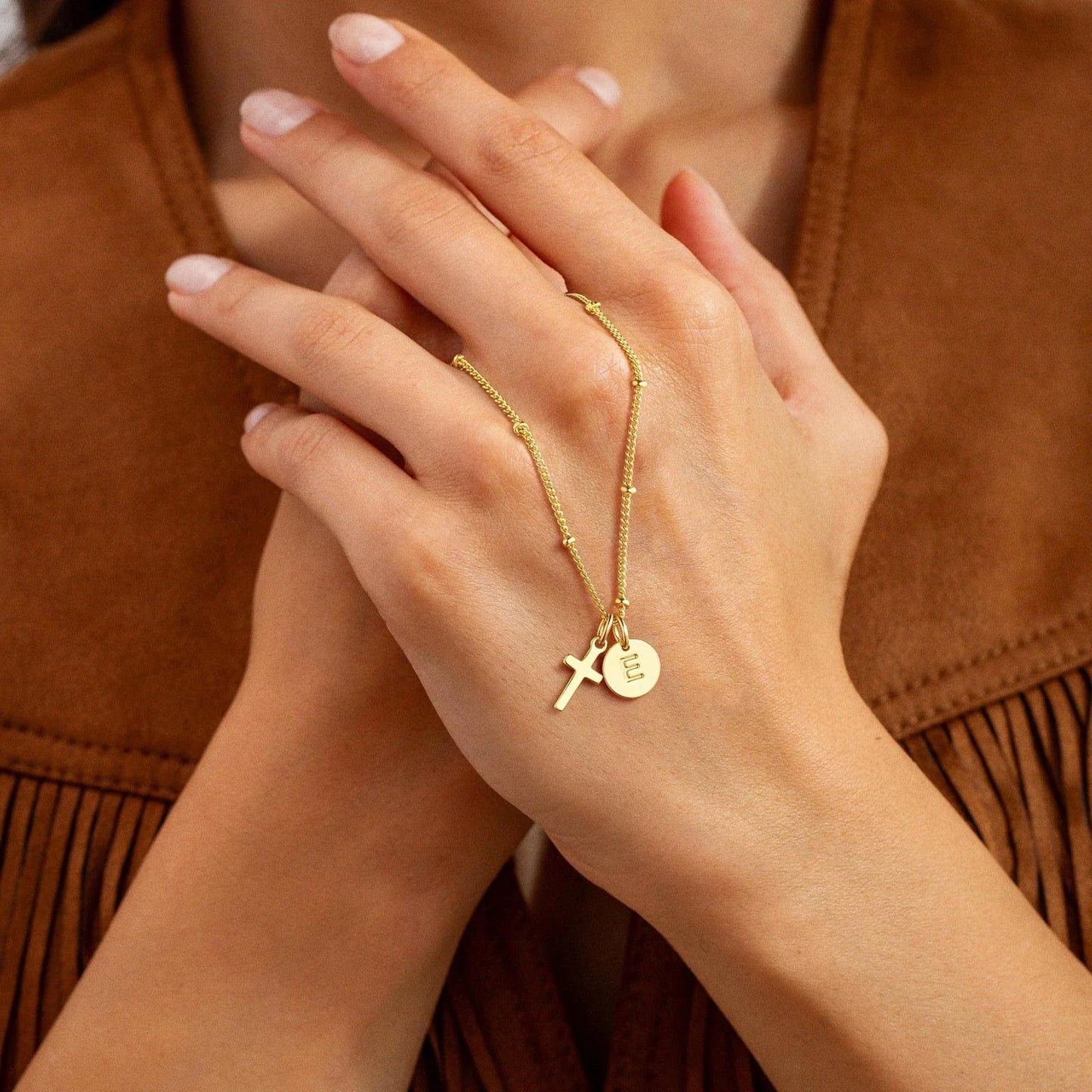 Selah Cross Initial Gold Necklace