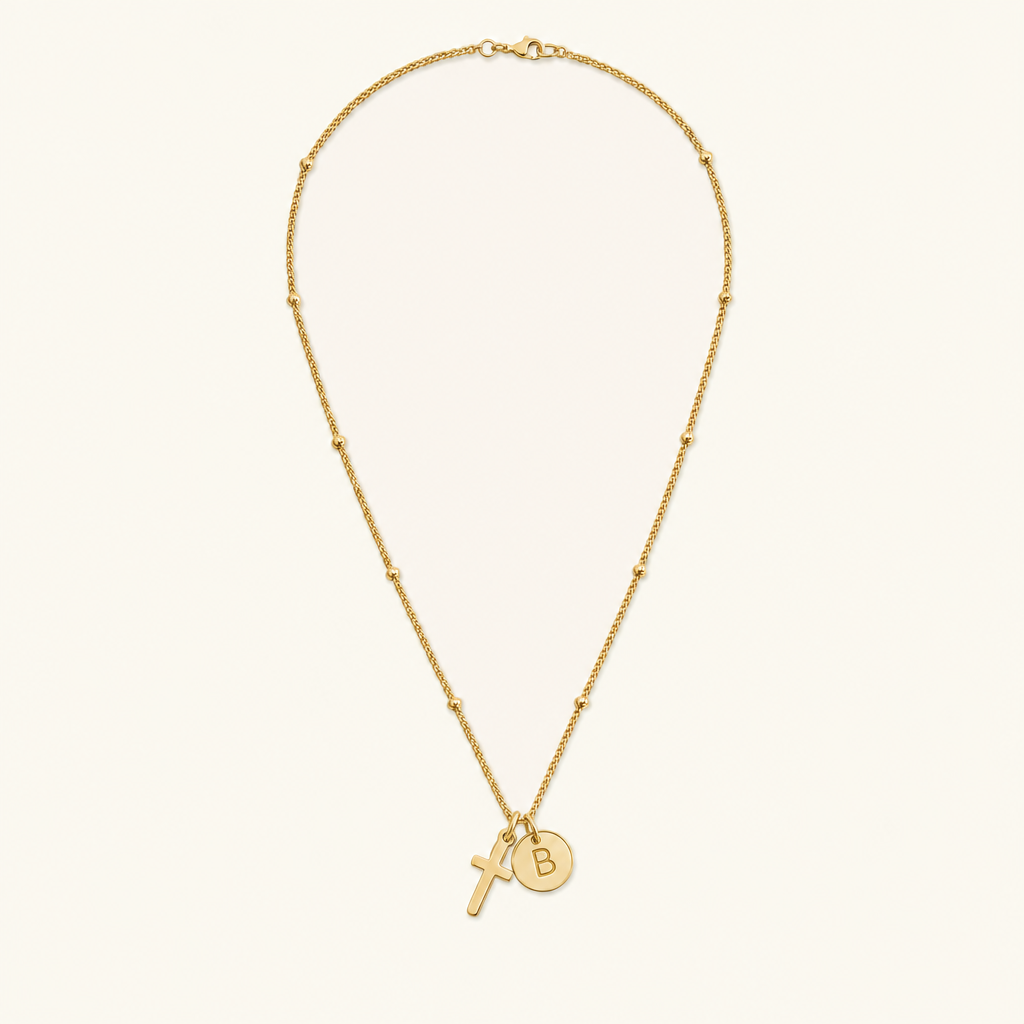 Selah Cross Initial Gold Necklace