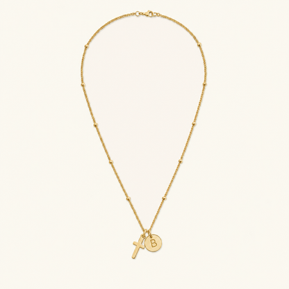 Selah Cross Initial Gold Necklace