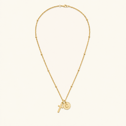 Selah Cross Initial Gold Necklace