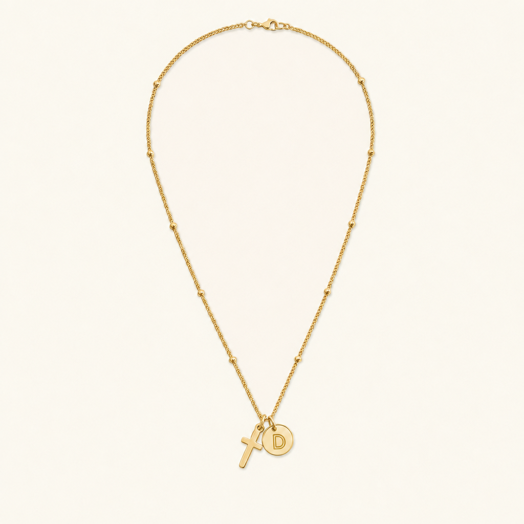 Selah Cross Initial Gold Necklace