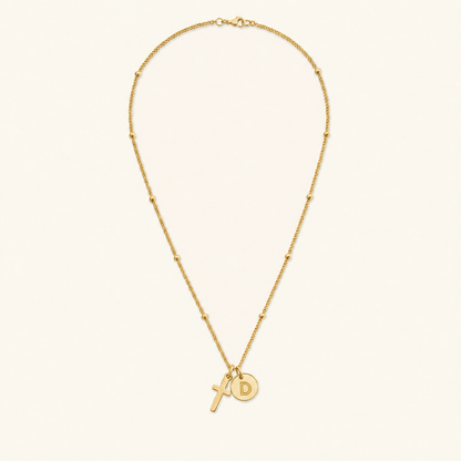 Selah Cross Initial Gold Necklace