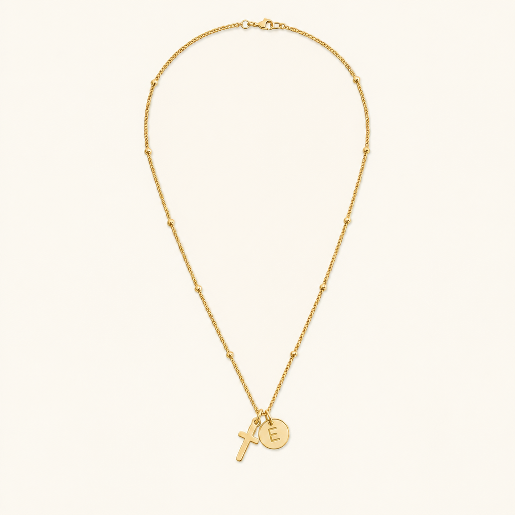 Selah Cross Initial Gold Necklace