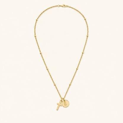Selah Cross Initial Gold Necklace