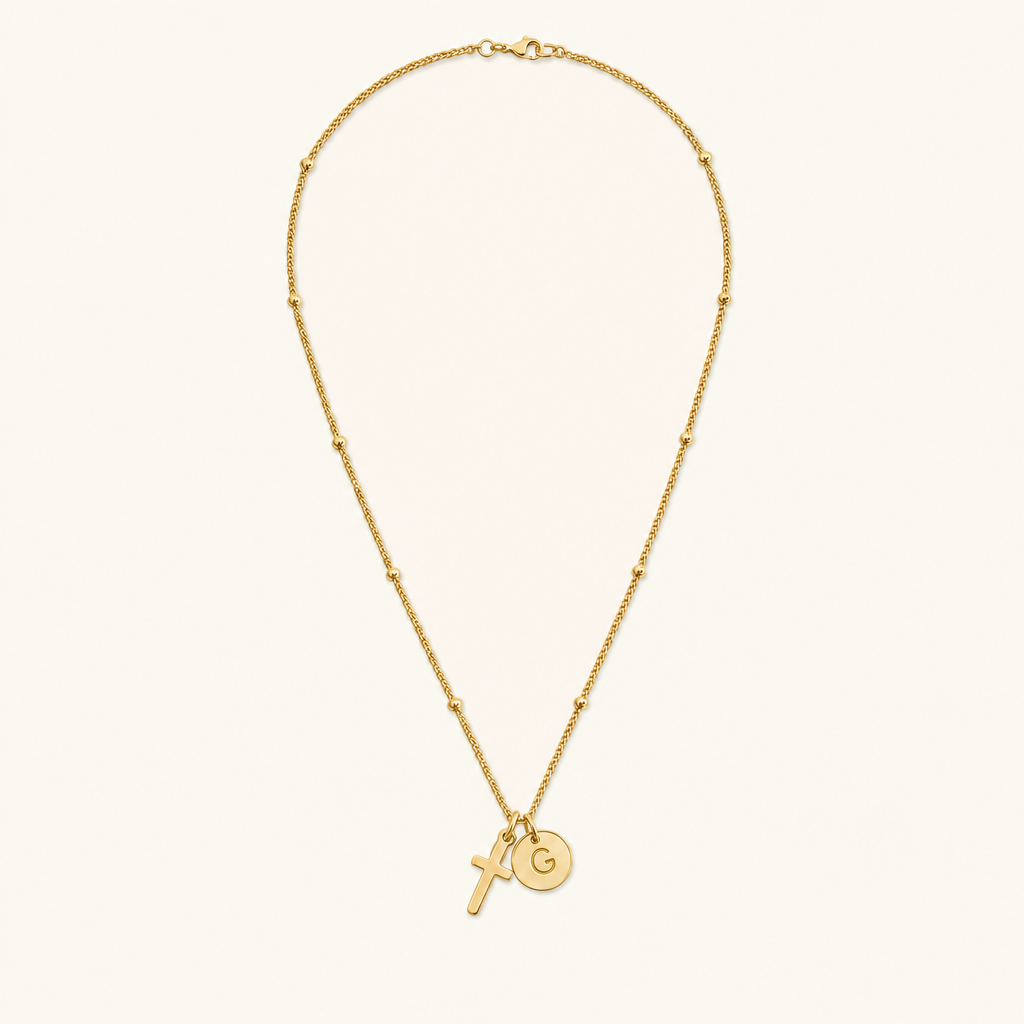 Selah Cross Initial Gold Necklace