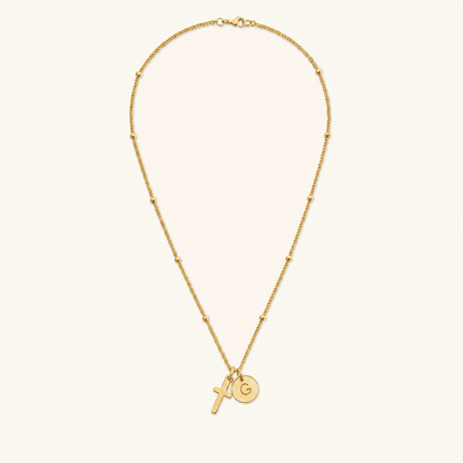 Selah Cross Initial Gold Necklace