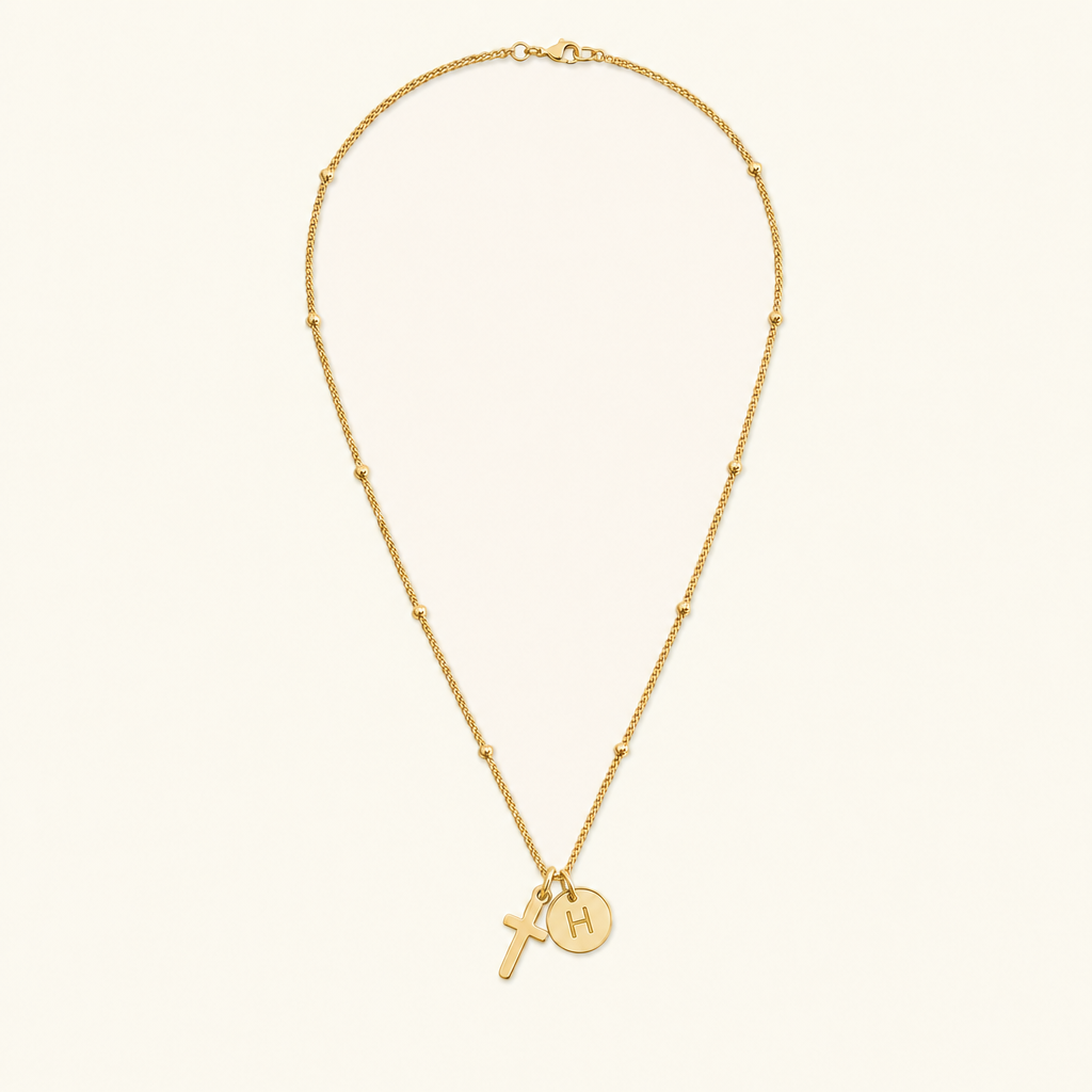 Selah Cross Initial Gold Necklace