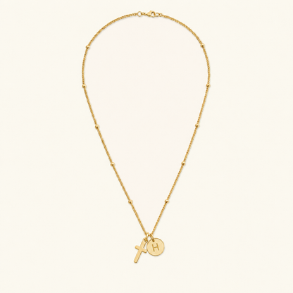 Selah Cross Initial Gold Necklace