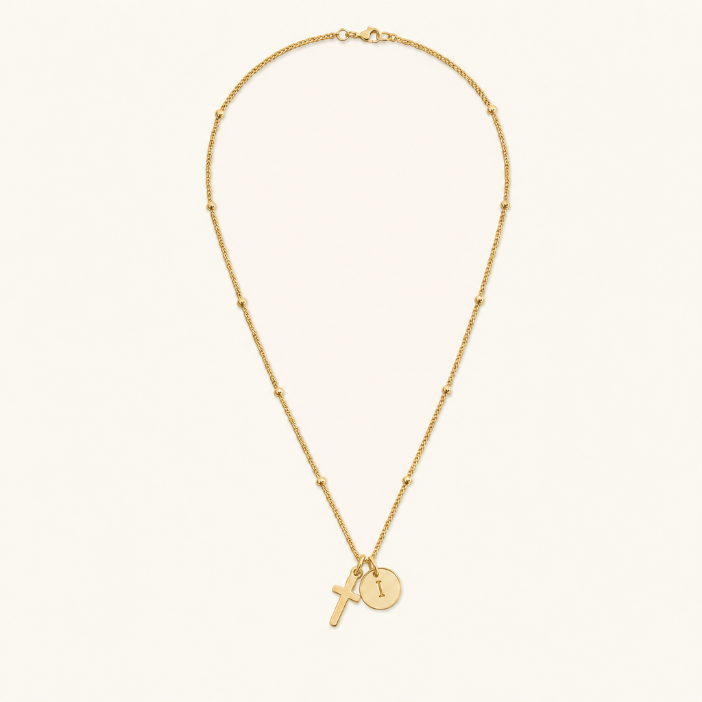 Selah Cross Initial Gold Necklace