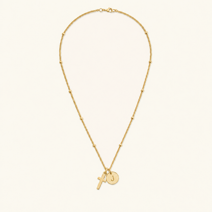 Selah Cross Initial Gold Necklace