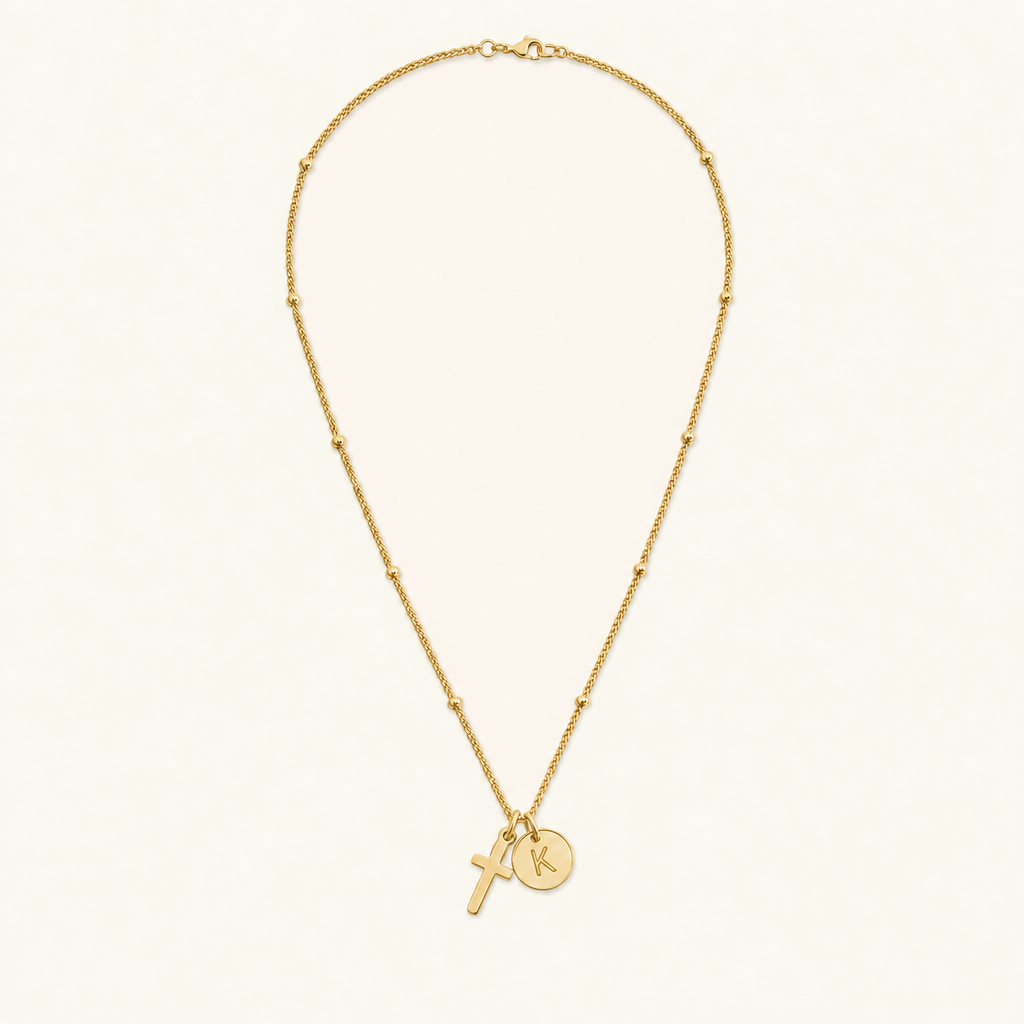 Selah Cross Initial Gold Necklace