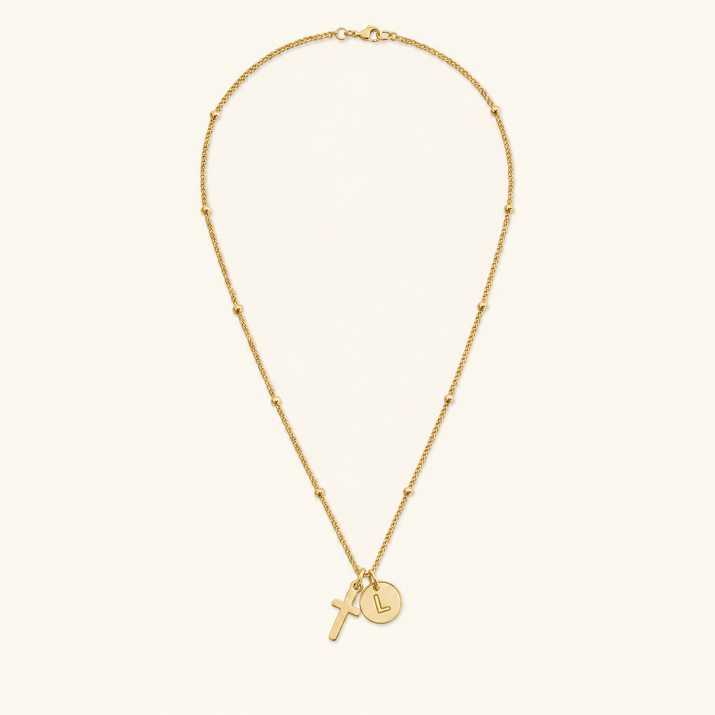 Selah Cross Initial Gold Necklace