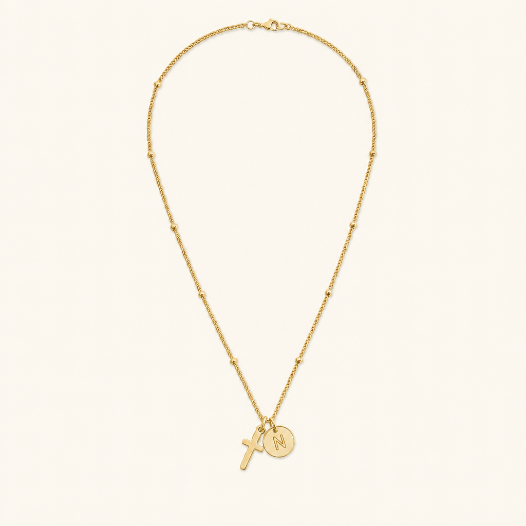 Selah Cross Initial Gold Necklace